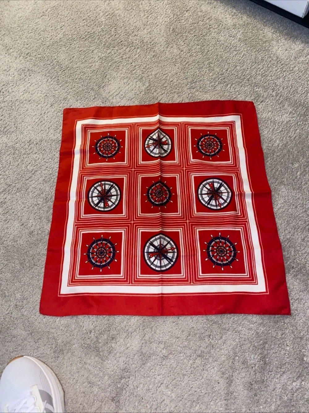 Vintage‎ Nautical Compass Helm Square Scarf, Red White Blue Made In Italy